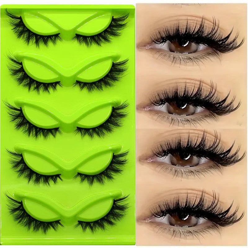 European and American oblique flying 5 pairs of green fox eye cat eye false eyelashes thick curled simulation fox eyelashes