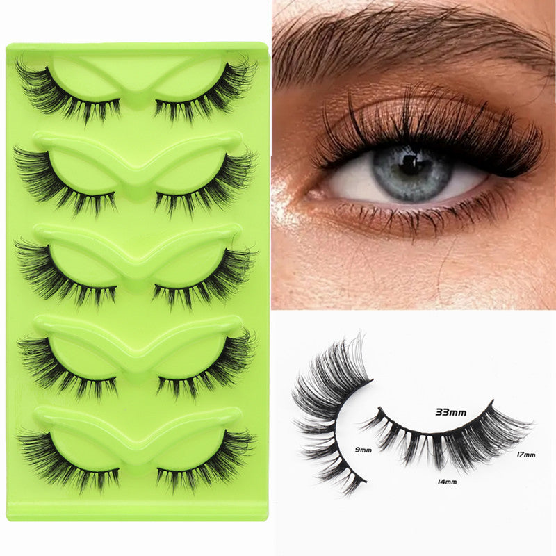 European and American oblique flying 5 pairs of green fox eye cat eye false eyelashes thick curled simulation fox eyelashes