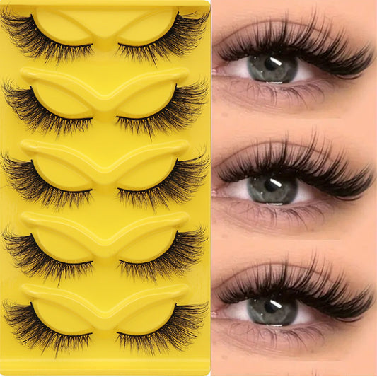 Fox-style slanted false eyelashes 5 pairs 3D thick exaggerated curling multi-layer one-piece eyelashes