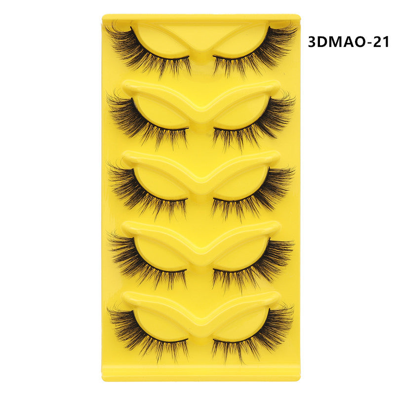 Fox-style slanted false eyelashes 5 pairs 3D thick exaggerated curling multi-layer one-piece eyelashes