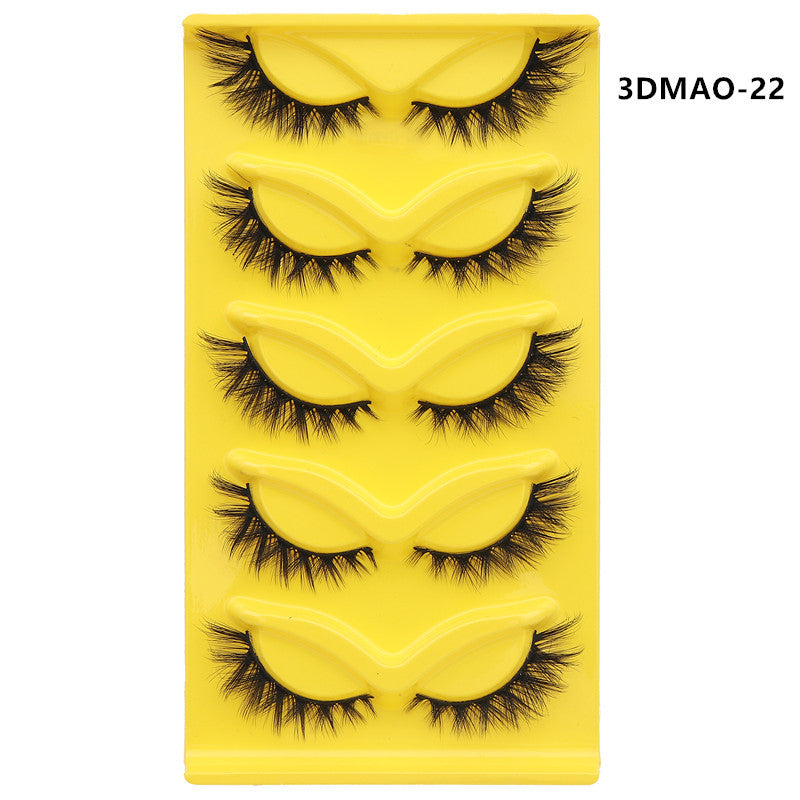 Fox-style slanted false eyelashes 5 pairs 3D thick exaggerated curling multi-layer one-piece eyelashes