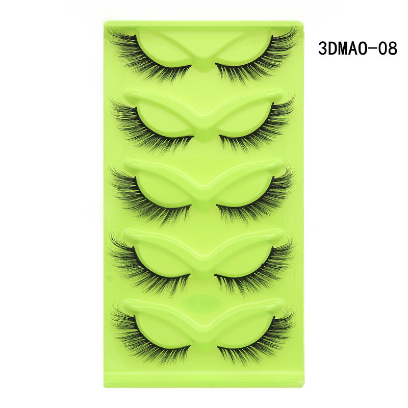 European and American oblique flying 5 pairs of green fox eye cat eye false eyelashes thick curled simulation fox eyelashes