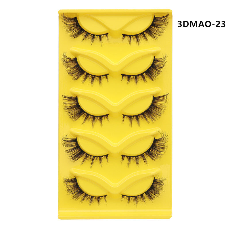 Fox-style slanted false eyelashes 5 pairs 3D thick exaggerated curling multi-layer one-piece eyelashes