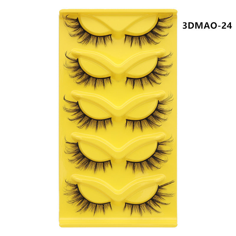 Fox-style slanted false eyelashes 5 pairs 3D thick exaggerated curling multi-layer one-piece eyelashes