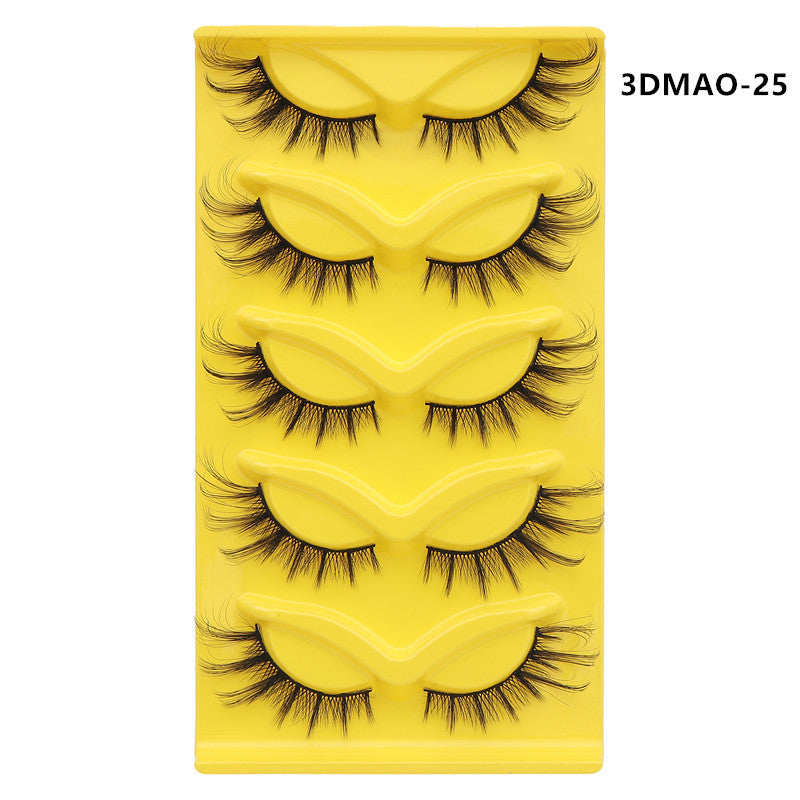 Fox-style slanted false eyelashes 5 pairs 3D thick exaggerated curling multi-layer one-piece eyelashes