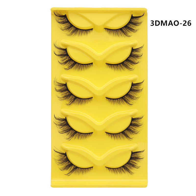 Fox-style slanted false eyelashes 5 pairs 3D thick exaggerated curling multi-layer one-piece eyelashes