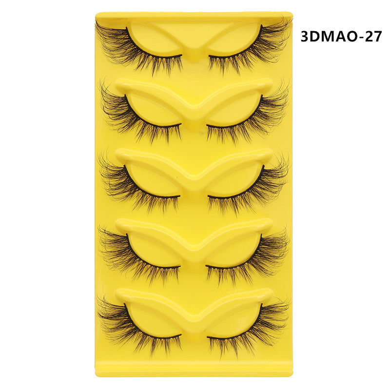 Fox-style slanted false eyelashes 5 pairs 3D thick exaggerated curling multi-layer one-piece eyelashes