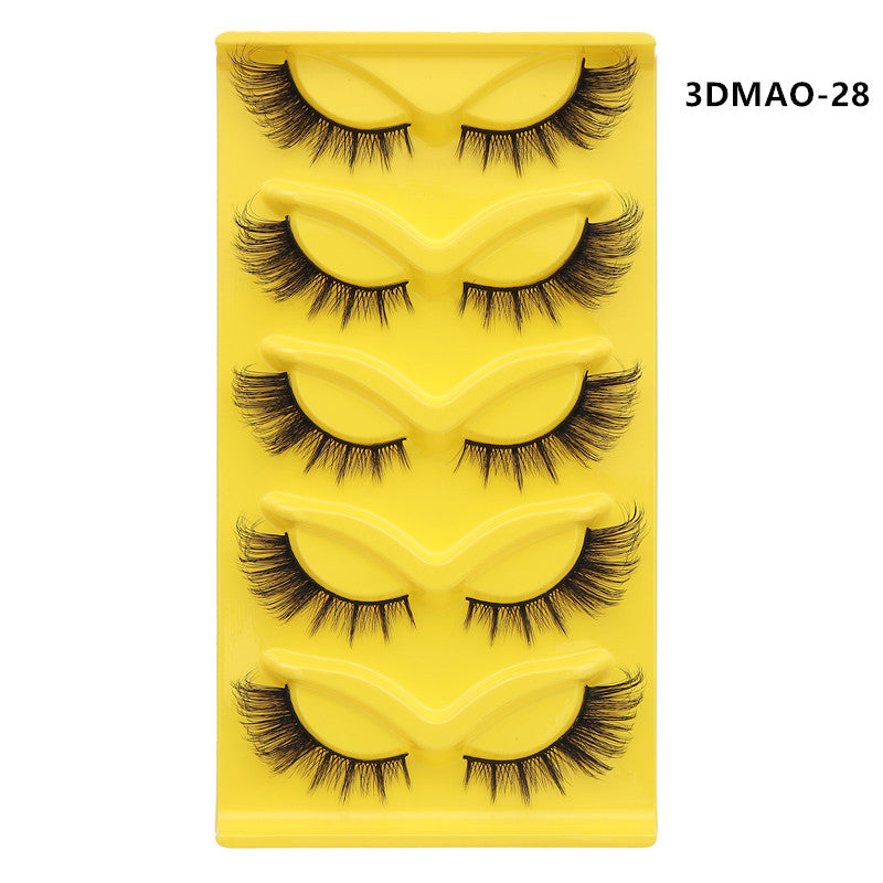 Fox-style slanted false eyelashes 5 pairs 3D thick exaggerated curling multi-layer one-piece eyelashes