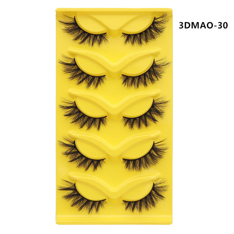 Fox-style slanted false eyelashes 5 pairs 3D thick exaggerated curling multi-layer one-piece eyelashes