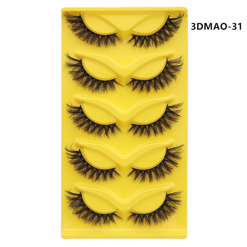 Fox-style slanted false eyelashes 5 pairs 3D thick exaggerated curling multi-layer one-piece eyelashes