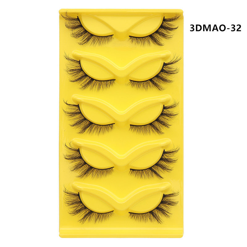 Fox-style slanted false eyelashes 5 pairs 3D thick exaggerated curling multi-layer one-piece eyelashes