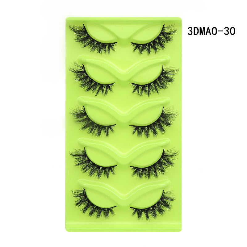 European and American oblique flying 5 pairs of green fox eye cat eye false eyelashes thick curled simulation fox eyelashes