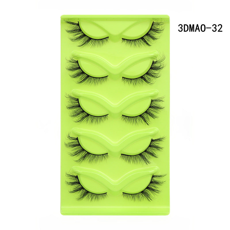 European and American oblique flying 5 pairs of green fox eye cat eye false eyelashes thick curled simulation fox eyelashes