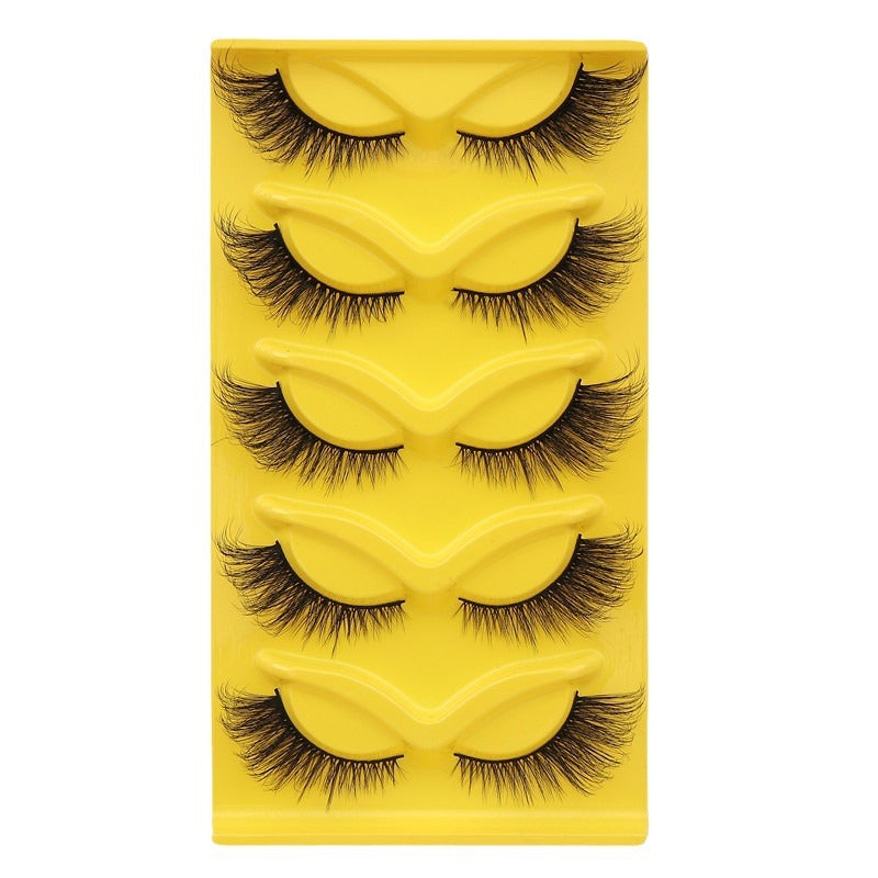 Fox-style slanted false eyelashes 5 pairs 3D thick exaggerated curling multi-layer one-piece eyelashes