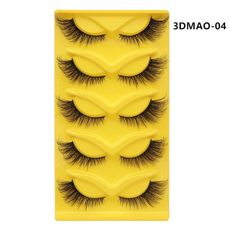 Fox-style slanted false eyelashes 5 pairs 3D thick exaggerated curling multi-layer one-piece eyelashes