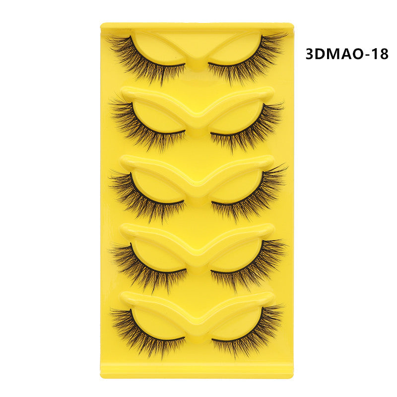 Fox-style slanted false eyelashes 5 pairs 3D thick exaggerated curling multi-layer one-piece eyelashes