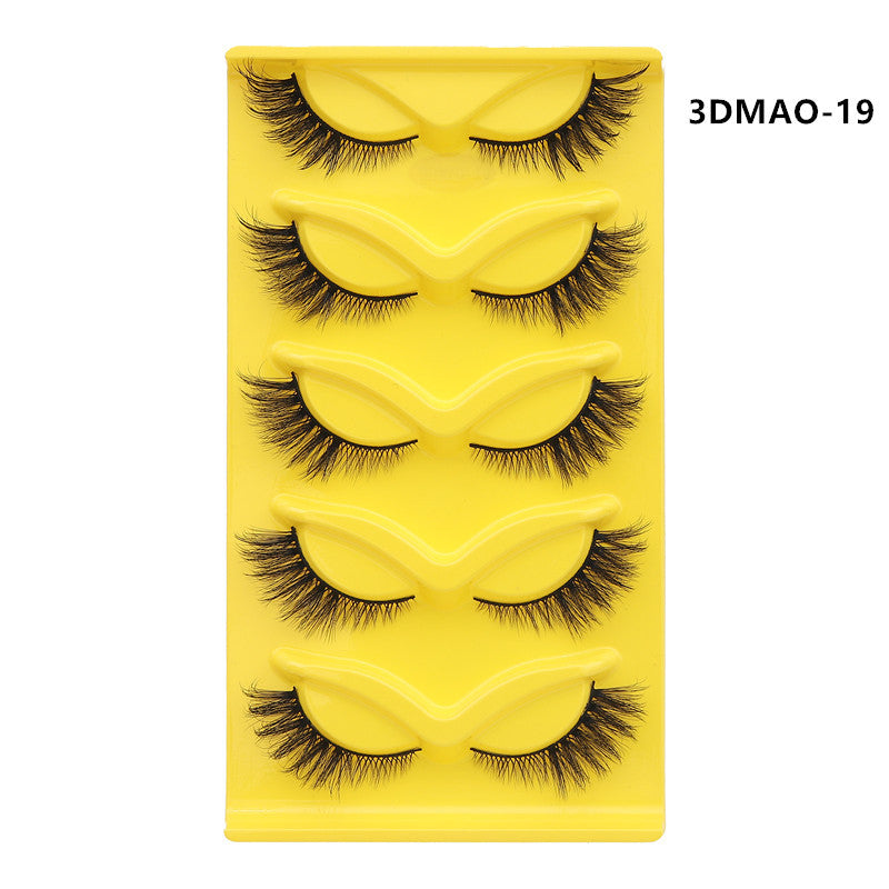 Fox-style slanted false eyelashes 5 pairs 3D thick exaggerated curling multi-layer one-piece eyelashes