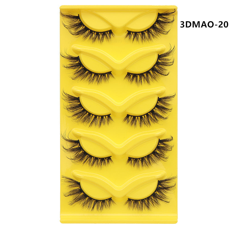 Fox-style slanted false eyelashes 5 pairs 3D thick exaggerated curling multi-layer one-piece eyelashes